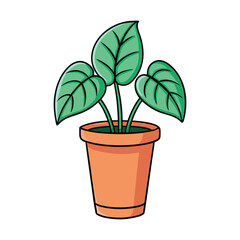 Cartoon Illustration of a Potted Plant with Large Green Leaves Perfect for Adding a Touch of Nature to Designs and Illustrations Isolated on White Background