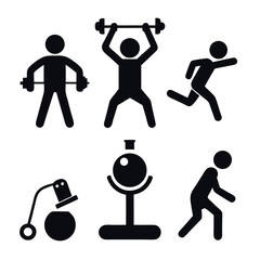  Fitness and Workout Activity Silhouettes Set isolated on white background