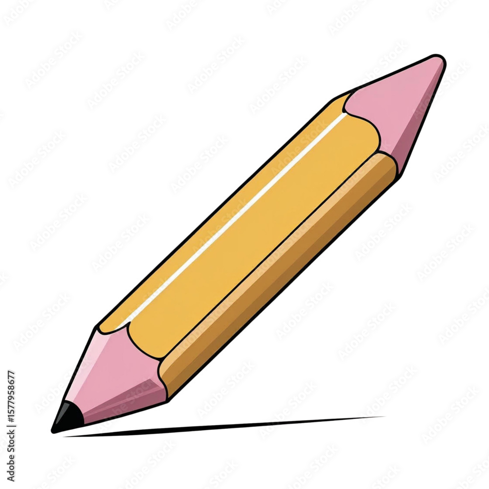 Poster illustration of yellow graphite writing tool for sketching and drawing on paper for creative project