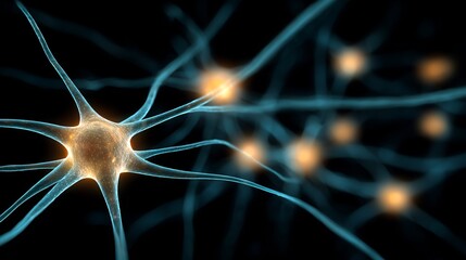 Close up abstract of glowing bioluminescent neural network concept background light lines on black great for health or tech advertising