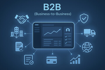 Fototapeta premium Modern B2B Business Technology Dashboard: Secure Online Platform for Growth and Collaboration.