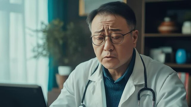 Experienced Doctor Gravely Reviews Computer Screen Pondering Countermeasures