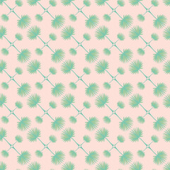 Soft Sage Green Fan Palm Fronds in a Palm Springs Style Geometric Layout on a Pastel Peach Background creating a seamless pattern print