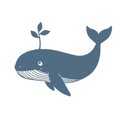Fototapeta premium Stylish whale with a plant growing on its head swimming serenely in a minimalist design on a transparent background