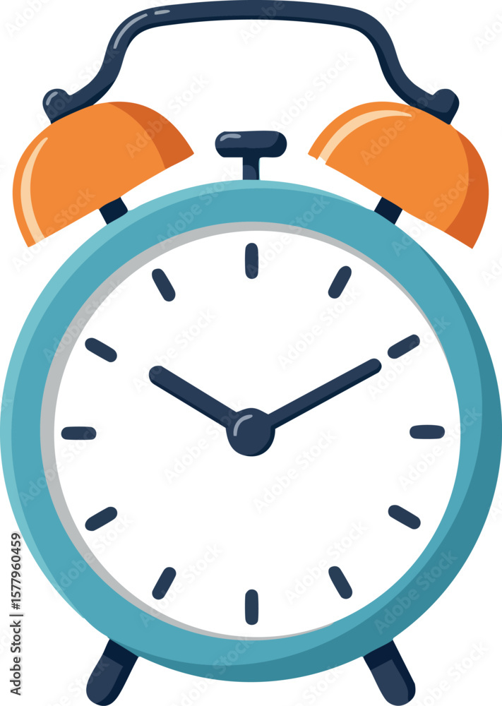 Poster retro style alarm clock with blue frame and orange bells vector illustration for time management and
