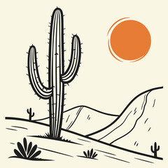 Vintage doodle vector illustration of desert cactus flower design
