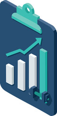 Fototapeta premium Clipboard with ascending bar graph and arrow showing growth and progress in business strategy and analysis vector illustration