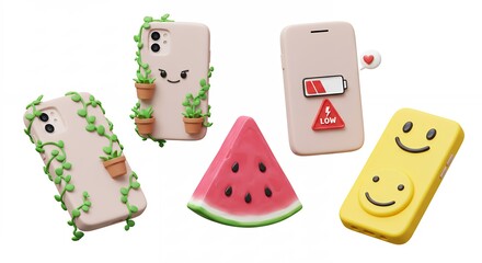 Creative cartoon phone cases and watermelon slice mockup