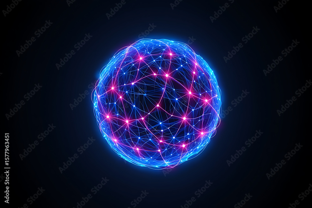Poster a glowing sphere of interconnected nodes represents a global network, symbolizing communication and 