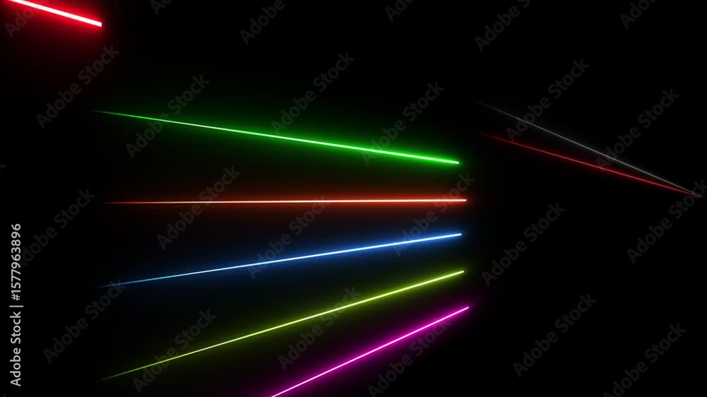 Poster 4k converging neon light rays abstract loop