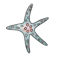 Starfish Pastel colors with Watercolor Texture. Ocean creature. Hand drawn with natural shapes and simple outline for Sea theme or beach style. Dark gray paint sea star. Isolated. Vector illustration.