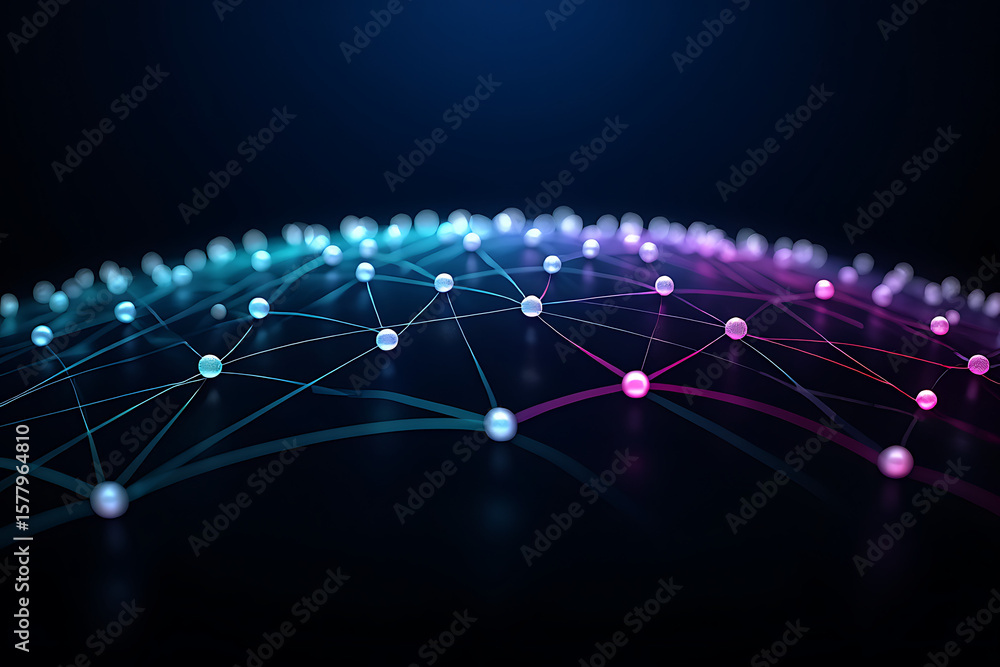 Poster a network of glowing nodes connected by lines creates a futuristic and abstract design, representing