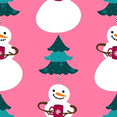 Christmas cartoon ice seamless snowman pattern for wrapping paper and fabrics