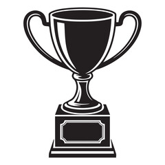 A black and white trophy cup stands tall isolated on white background