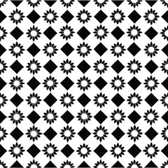 Geometric Floral Seamless Pattern – Black and White Diamond Tile Design