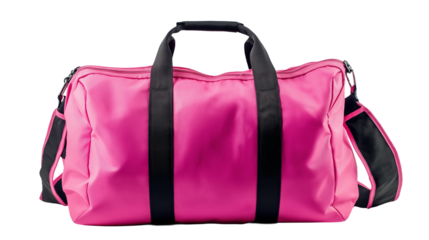 Stylish pink handbag isolated on a white background or transparent PNG, featuring a sleek design with handles and smooth leather texture.
