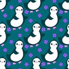 Fototapeta premium Christmas animals seamless penguin pattern for wrapping paper and fabrics