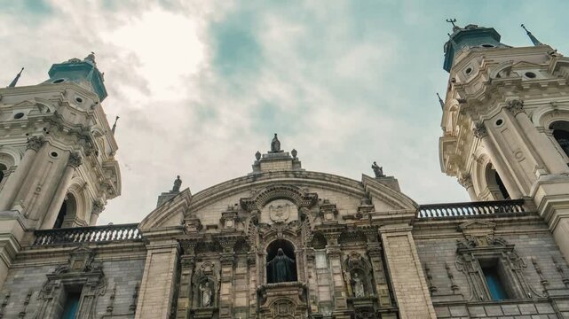 Architectural details of the lima cathedral, a prominent landmark in peru