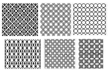 Geometric Seamless Pattern Set &ndash; Black Line Decorative Backgrounds and Lattice Designs