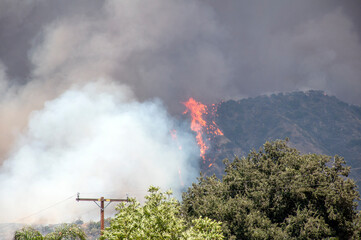 Hillside brushfire and smoke