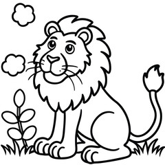 A lion in a garden with different activities kids coloring pages