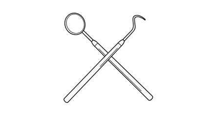  Dental mirror and hook in cross layout outline for medical icons