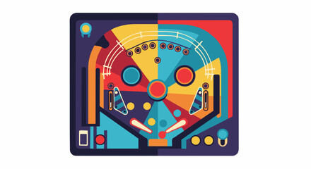 "Retro tabletop pinball toy vector, simplified controls and balls, top-down flat view, playful color palette"
generative ai