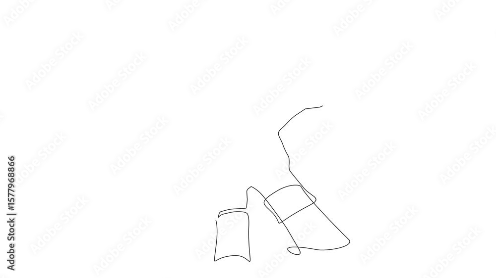 Poster animation of one line drawing of of partners with stack of hands showing unity and teamwork, top vie