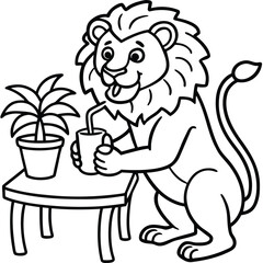 A lion in a garden with different activities kids coloring pages