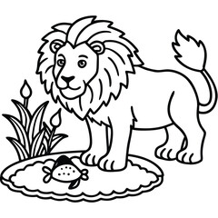 A lion in a garden with different activities kids coloring pages