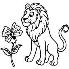 A lion in a garden with different activities kids coloring pages