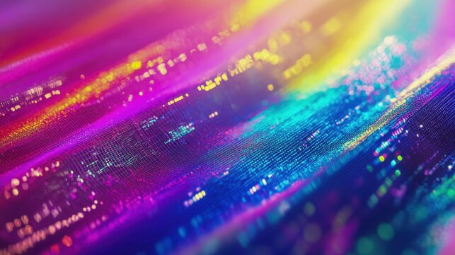 A vibrant rainbow glitch effect layering multicolor pixels for a modern festival backdrop