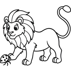 A lion in a garden with different activities kids coloring pages