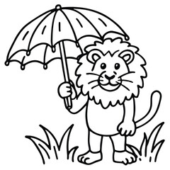 A lion in a garden with different activities kids coloring pages