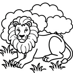 A lion in a garden with different activities kids coloring pages