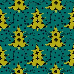 Christmas tree seamless winter pattern for wrapping paper and fabrics