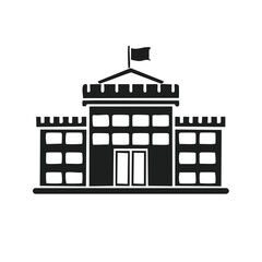Fototapeta premium Symmetrical castle with a flag on top in a flat design black and white architecture