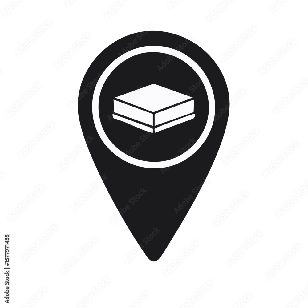 Poster book location icon: pointer pinpointing knowledge and learning resources on map