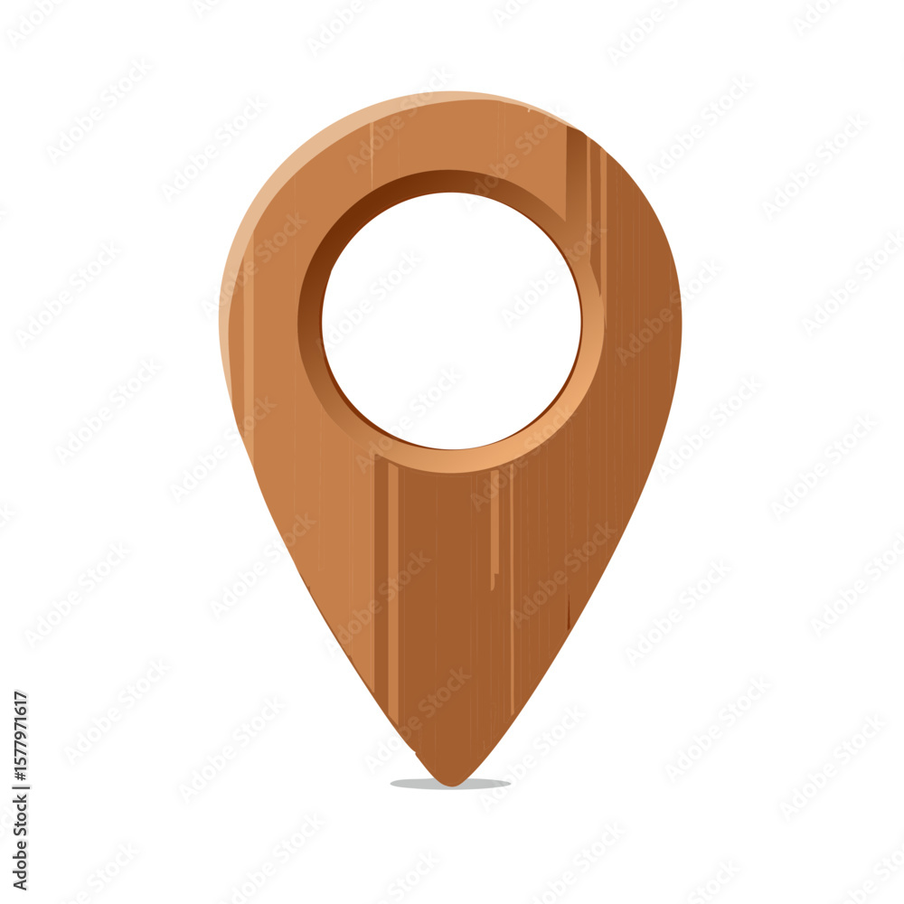 Poster wooden location pointer icon with textured surface used for marking map position destination or addr