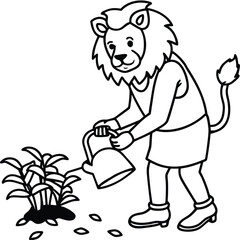 A lion in a garden with different activities kids coloring pages