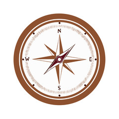 Antique Brown Compass Rose Emblem Design Guiding Towards North, South, East, and West for Direction and Navigation