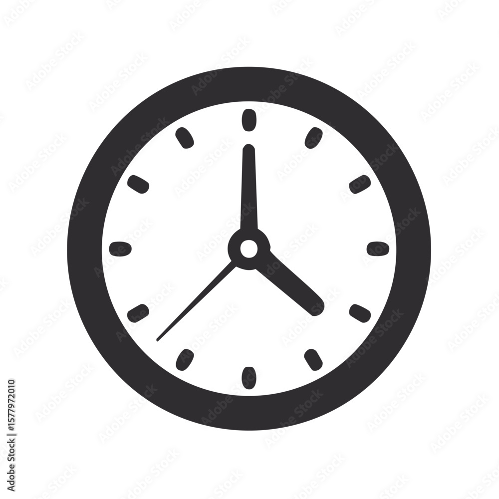 Poster clock ticking displaying time with hours and minutes, simple graphic illustration of timer object