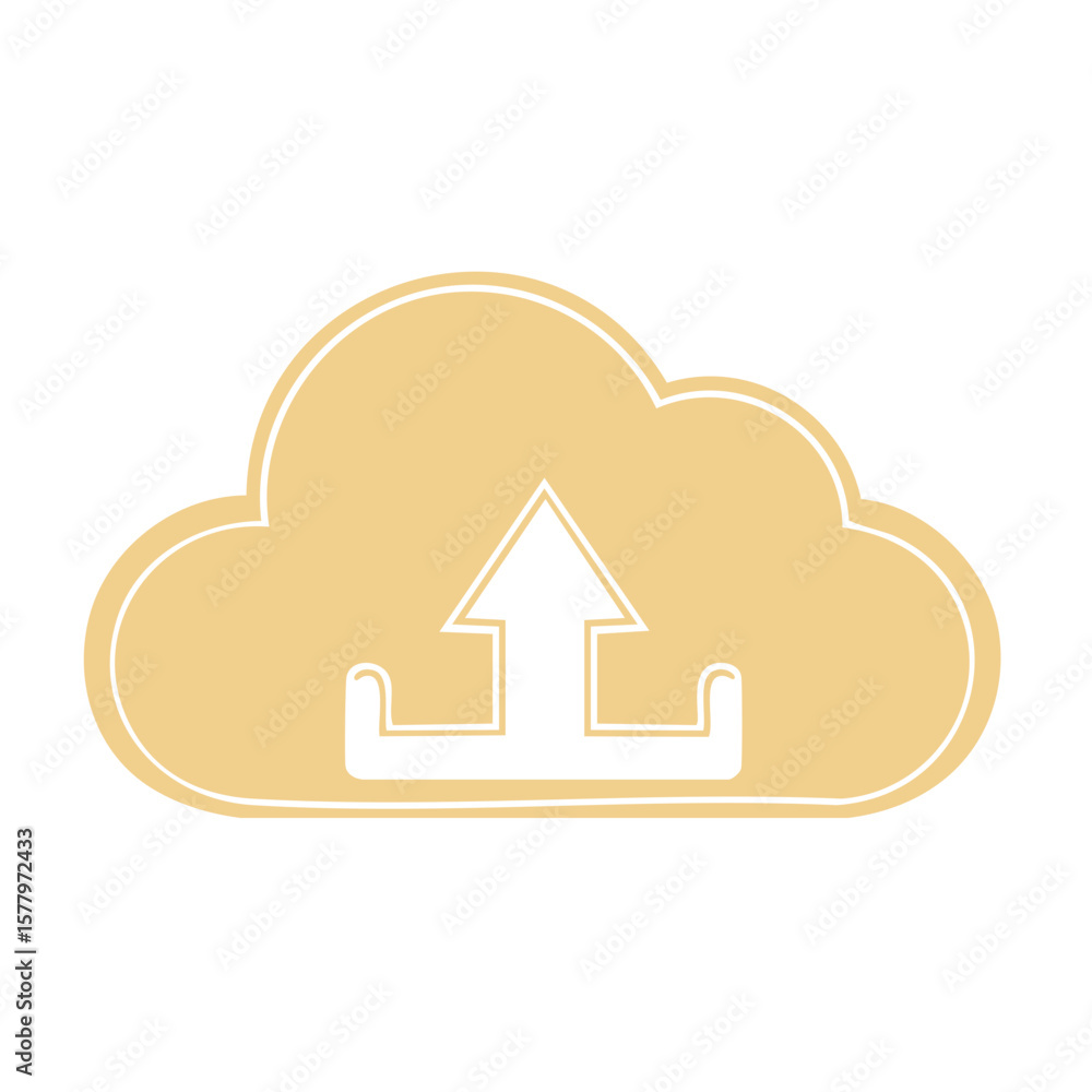 Poster cloud upload illustration icon depicting data transfer process in storage service technology