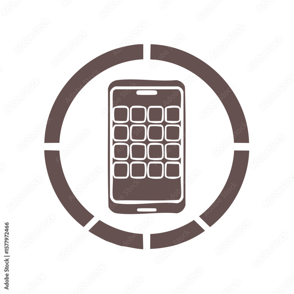 Poster smartphone app interface icon within a segmented circle emblem for digital applications