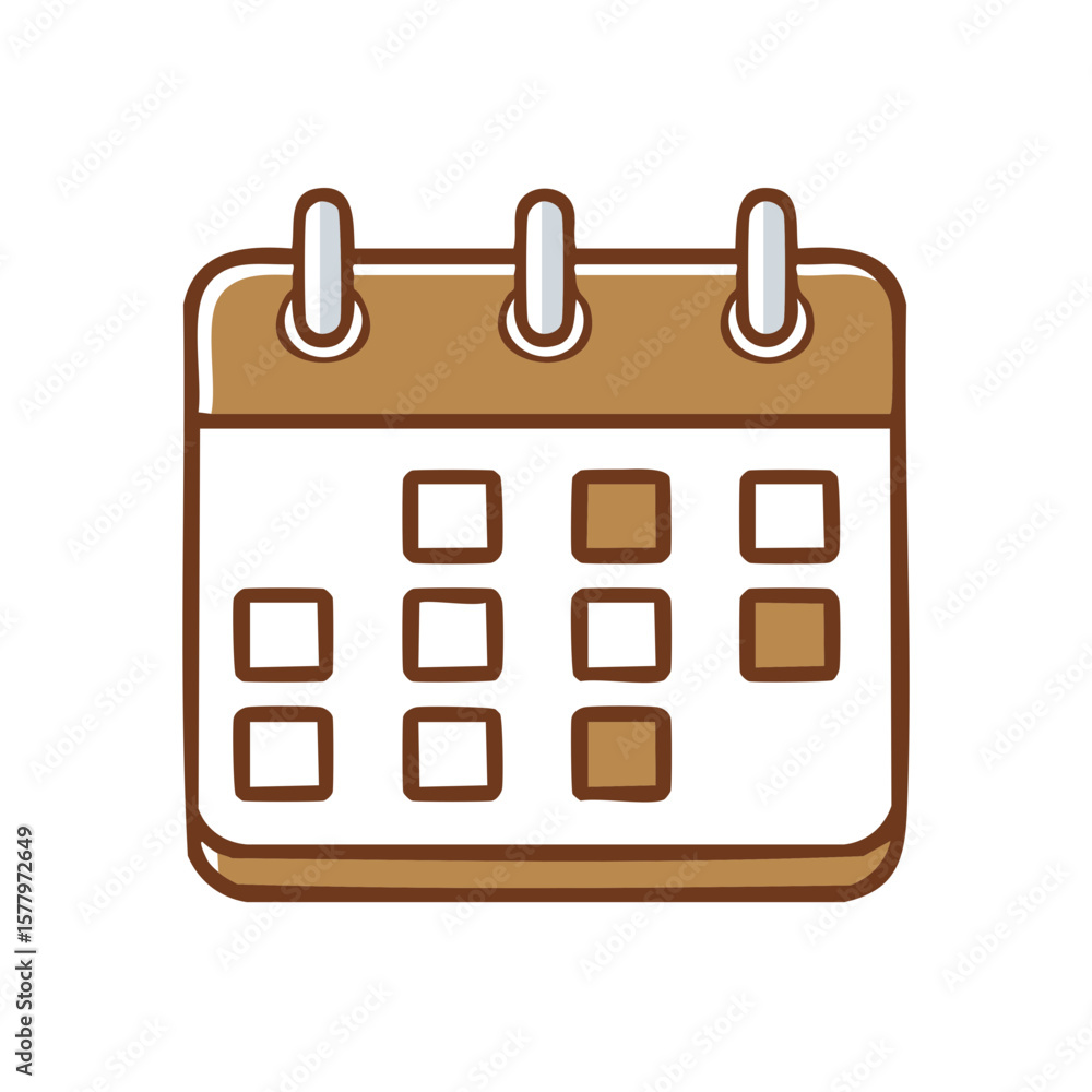 Poster simple brown calendar with squares icon depicting days and dates for scheduling appointments