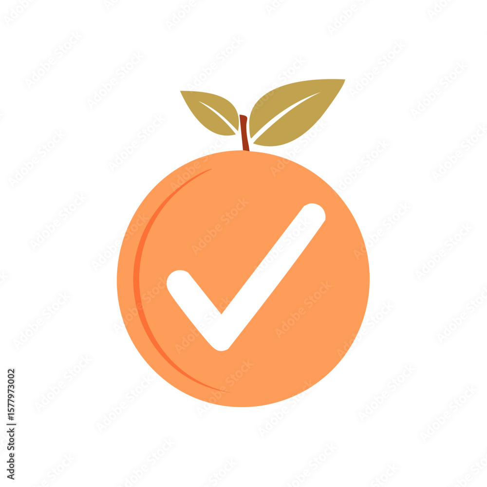 Poster orange fruit with check mark symbolizing healthy choice validation and verification