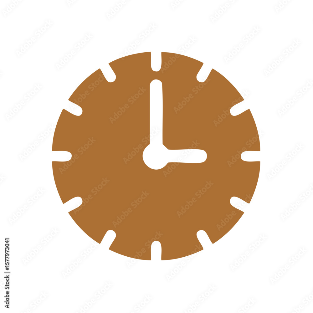 Poster clock face displaying nine o'clock in the morning; timekeeping with stylized clock vector