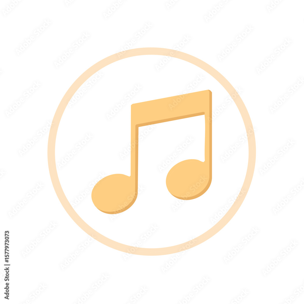 Poster icon of simple musical note inside circular frame for music application or interface design with mod
