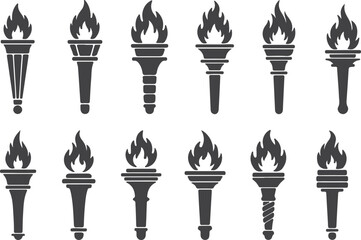 A Collection of Torch Icons Symbolizing Enlightenment, Guidance, and Inspiration Representing Noble Ideals and Timeless Values Within a Variety of Designs