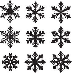 A Variety of Black Snowflake Silhouettes for Winter Holiday Decoration and Design, Perfect for Christmas and Seasonal Celebrations